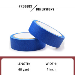 Blue Crepe Paper Masking Tape, Blue Surface Painters Tape, Fineline Masking Tape, No Residue, Multi Purpose Masking Tape, Uv and sun resistant, 2 Rolls 1 inch X 60 yards (120 Total Yards)