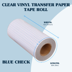 12in x 60ft Premium Clear Vinyl Transfer Tape Roll Medium Viscosity, High Transparency, Easy to Use, Ideal for Cricut Vinyl Projects,Blue Check